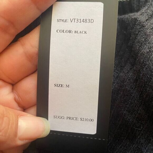 VERTIGO Cowl Neck Pleated Skirt Waist Tie Ribbed Knit Mini Dress Size M Black - Picture 14 of 16